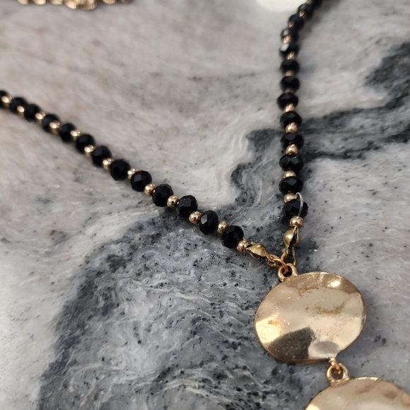 Midnight Elegance Gold Disc Necklace - Picture 2 of 6